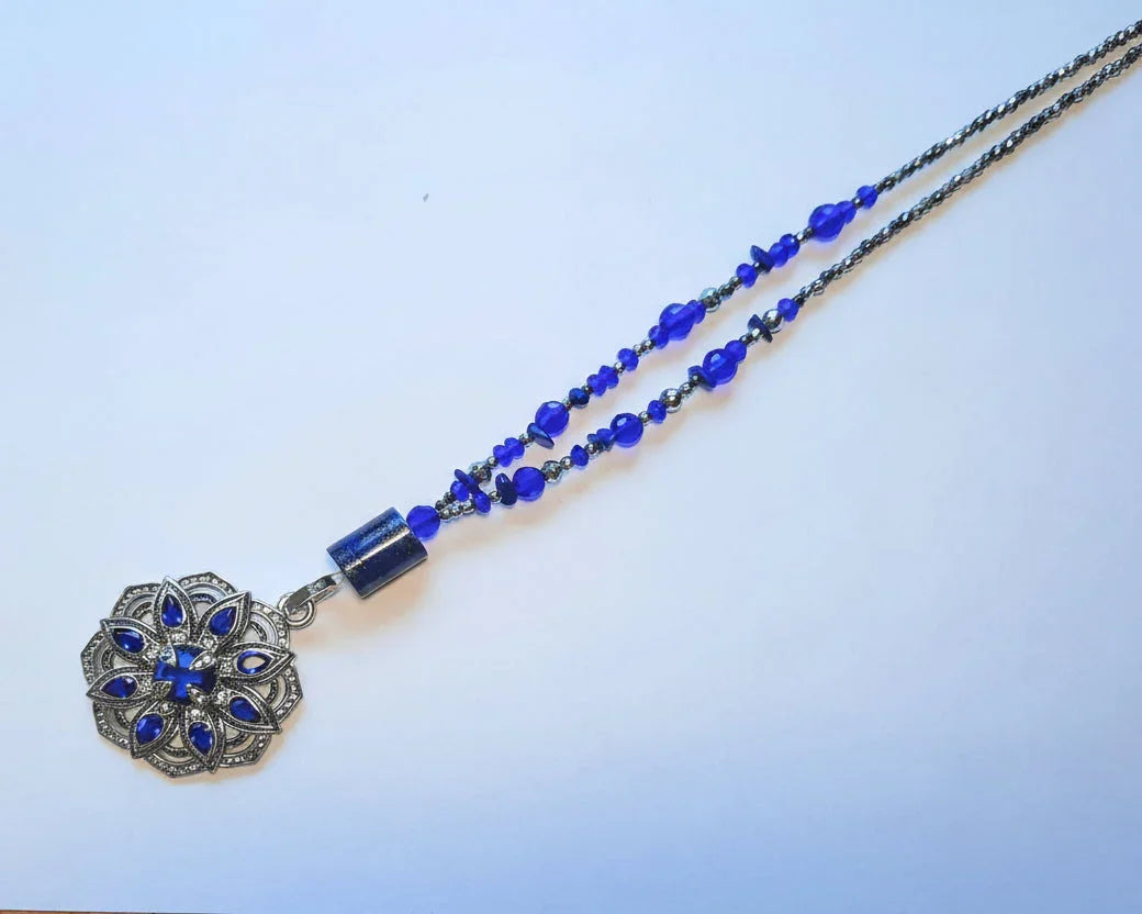 Silver Blue Flower Necklace - Elegant Floral Design Jewelry for Every Occasion - Asimico Handmade Jewellery & Creative Studio