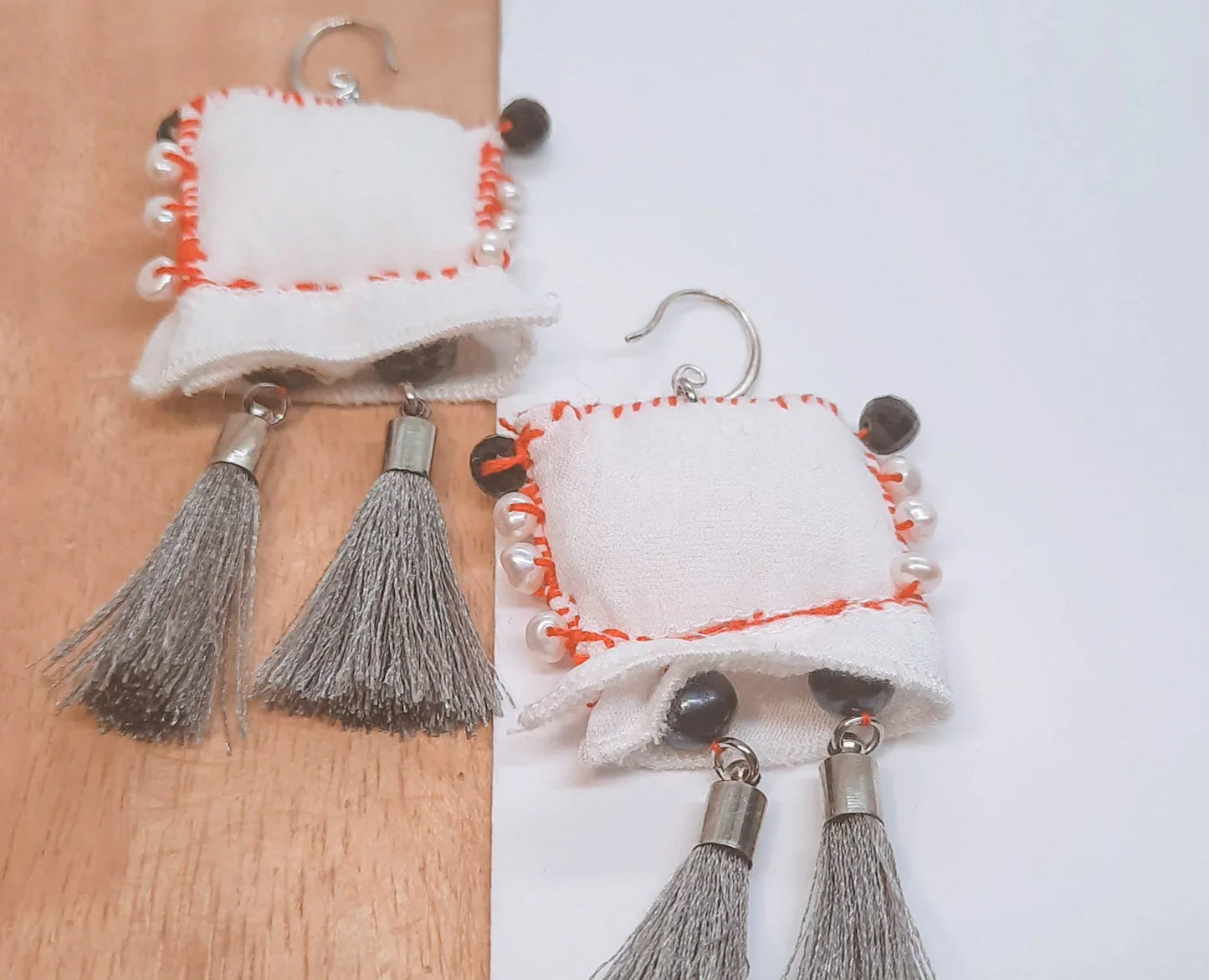 Red on White Boho Earrings - Asimico Handmade Jewellery & Creative Studio