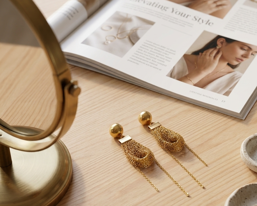 Gold Wave Chain Earring