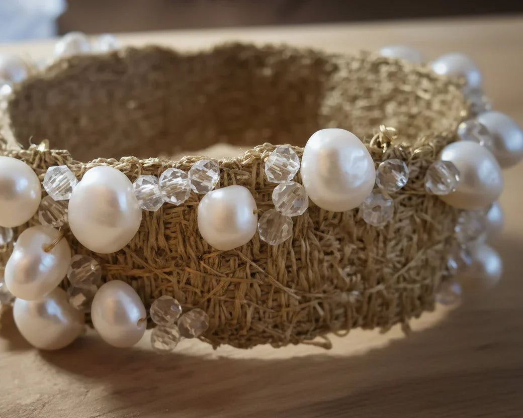 Embroidered gold bracelet - Asimico Handmade Jewellery & Creative Studio