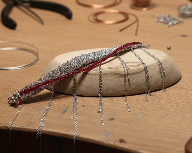 Woven Red Chain Bracelet for Stylish Elegance - Asimico Handmade Jewellery & Creative Studio