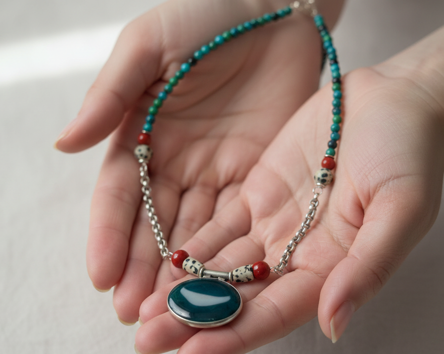 Vintage Green Chalcedony Pendant Necklace My store