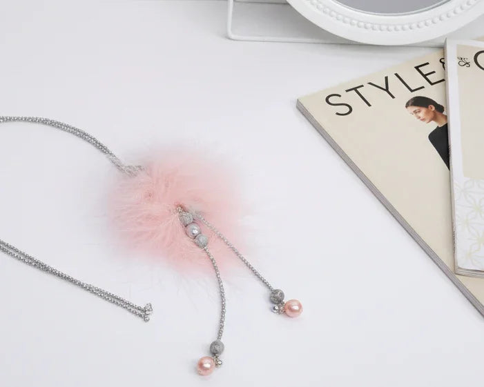 Pink fur necklace - Asimico Handmade Jewellery & Creative Studio