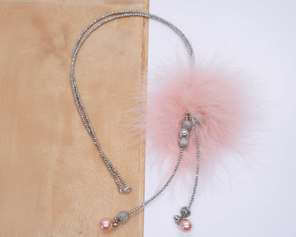 Pink fur necklace - Asimico Handmade Jewellery & Creative Studio