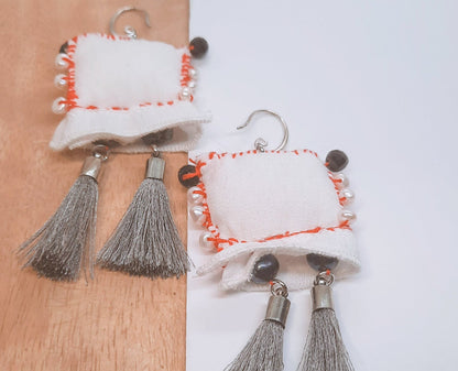 Red on White Boho Earrings My store