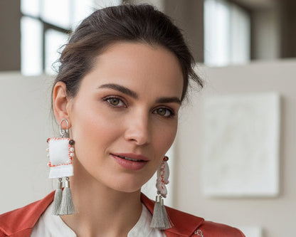 Red on White Boho Earrings My store