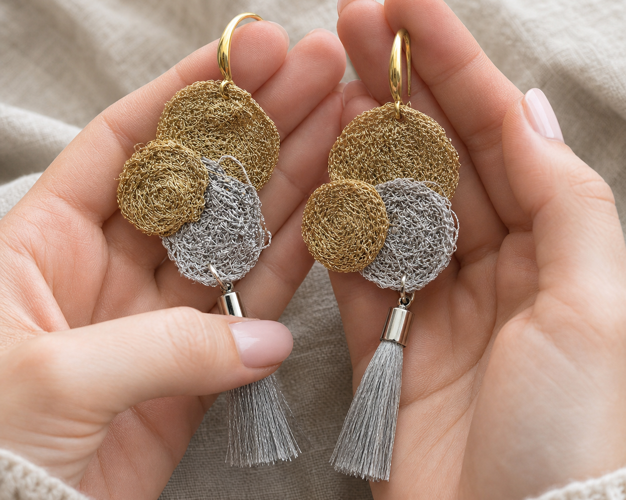 Gold and Silver Embroidered Earrings - Asimico Handmade Jewellery & Creative Studio