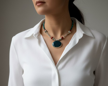 Vintage Green Chalcedony Pendant Necklace My store