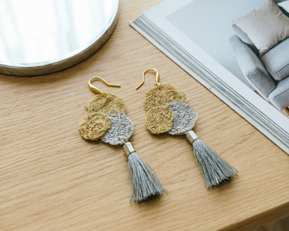 Gold and Silver Embroidered Earrings - Asimico Handmade Jewellery & Creative Studio