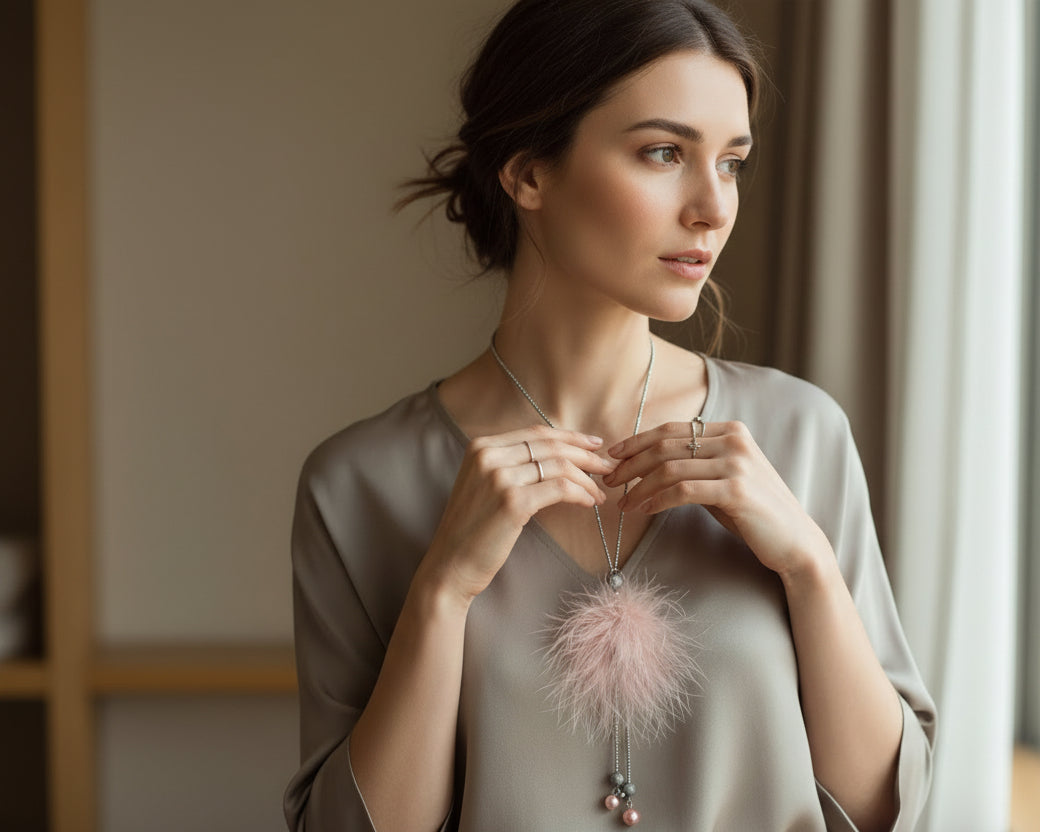 Pink fur necklace - Asimico Handmade Jewellery & Creative Studio