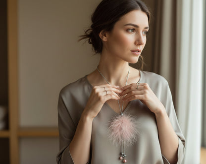 Pink fur necklace - Asimico Handmade Jewellery & Creative Studio