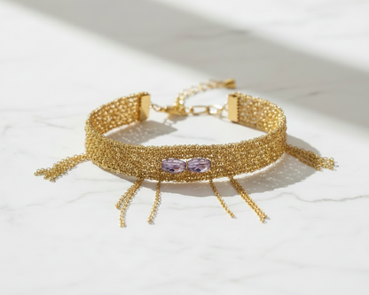 Woven Gold Chain Bracelet Amethyst - Asimico Handmade Jewellery & Creative Studio