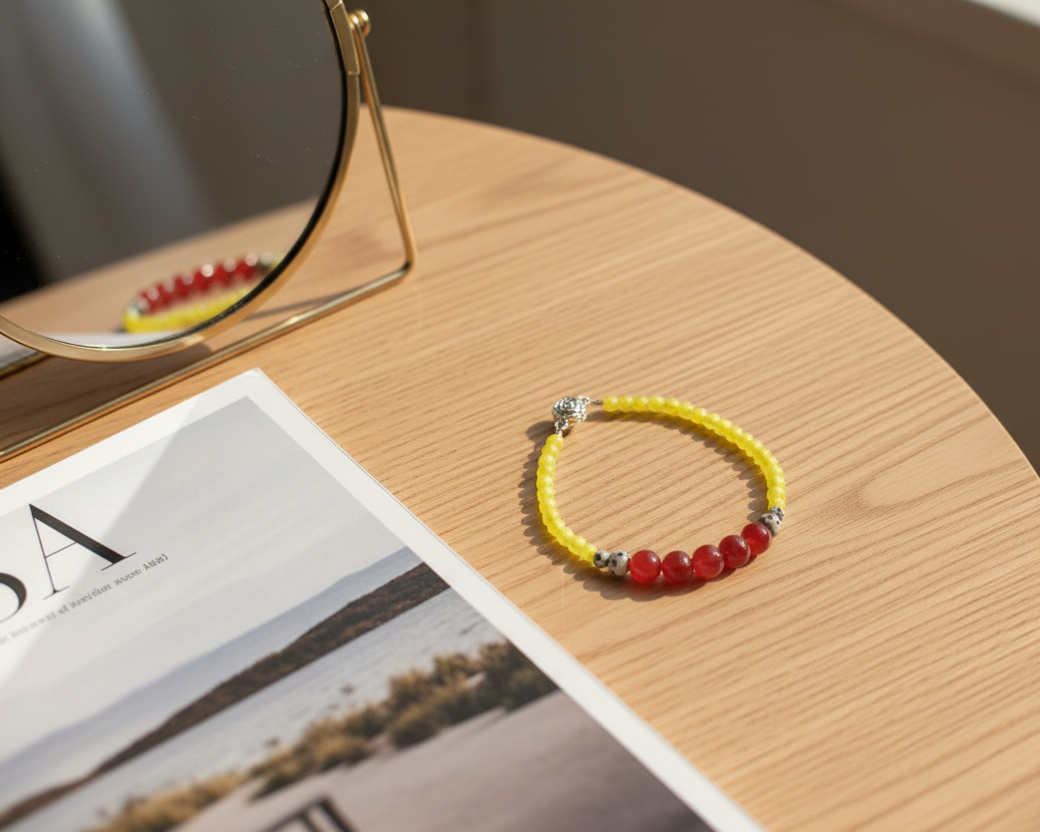 Red and Lime Jade Bracelet - Asimico Handmade Jewellery & Creative Studio