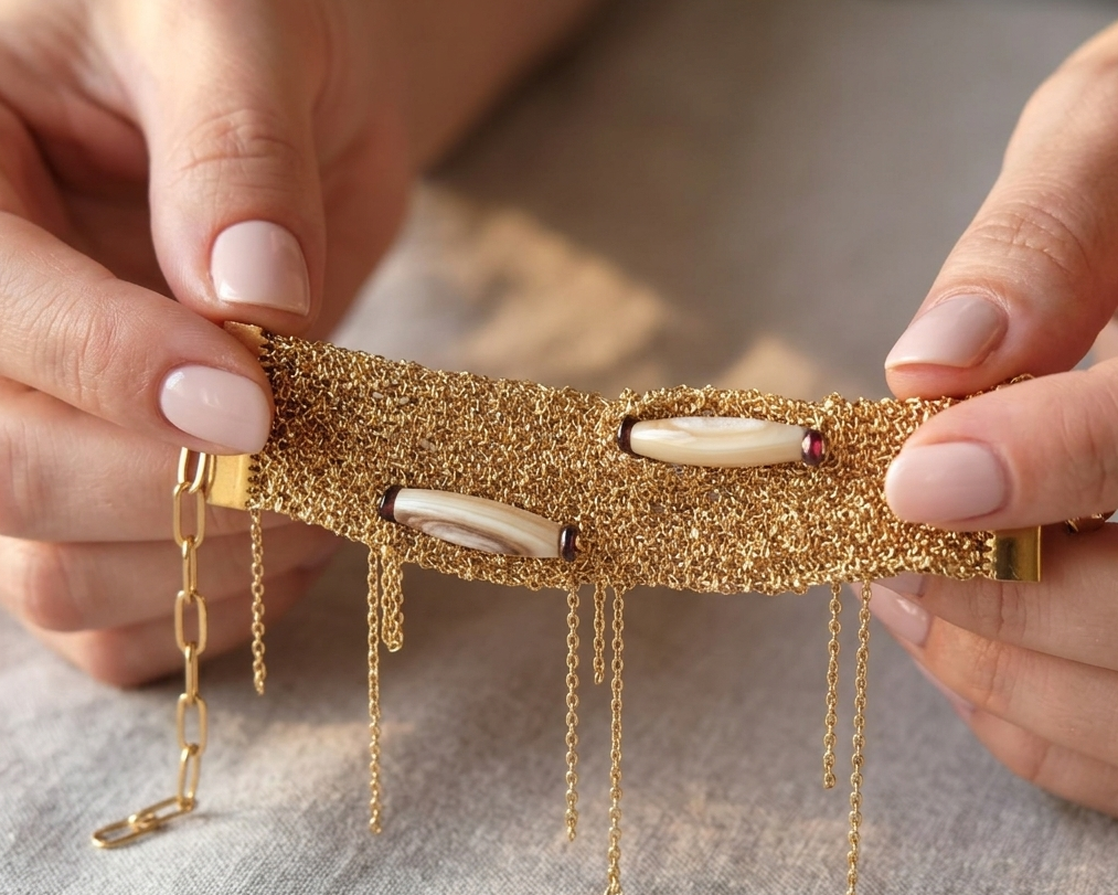 Garnet and Bone Chain Bracelet - Asimico Handmade Jewellery & Creative Studio