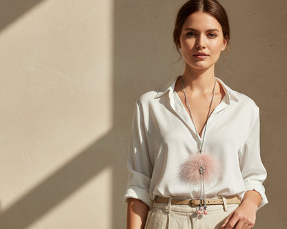 Pink fur necklace - Asimico Handmade Jewellery & Creative Studio