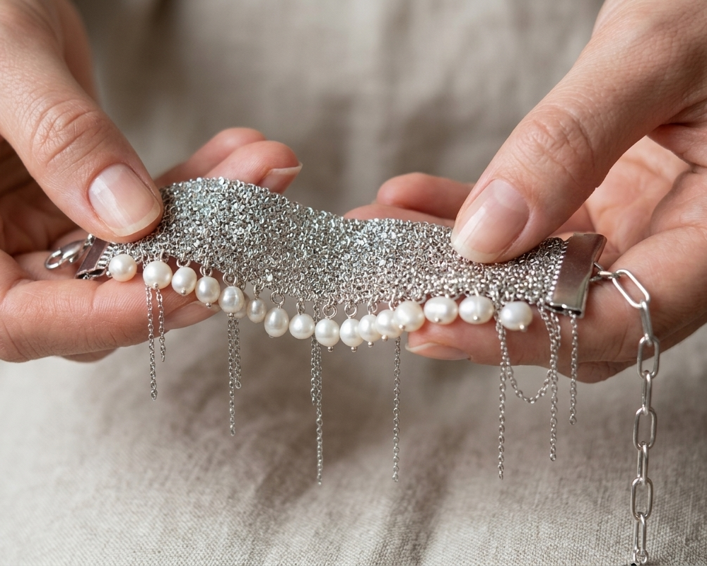 Pearls and Silver Chain Bracelet - Asimico Handmade Jewellery & Creative Studio