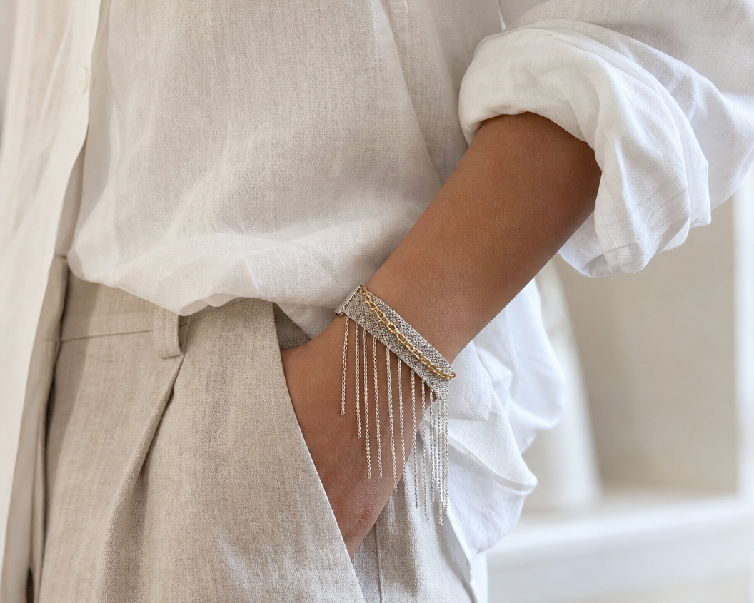 Gold Chain in the Middle Bracelet - Asimico Handmade Jewellery & Creative Studio