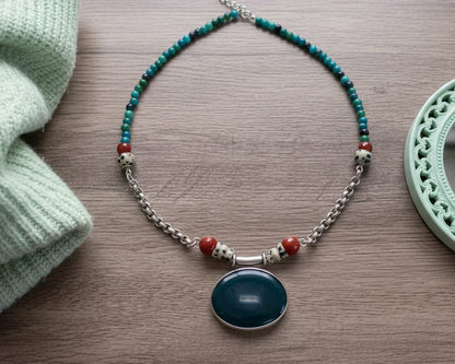 Vintage Green Chalcedony Pendant Necklace My store