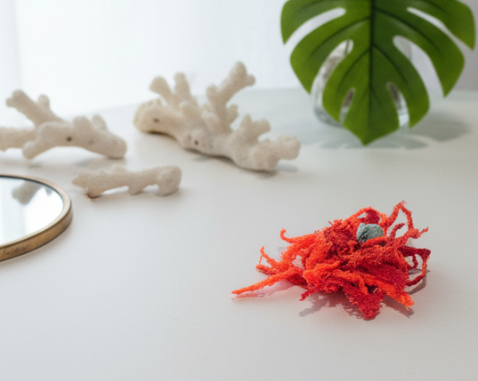 Embroidered Coral Brooches - Unique Handmade Brooches for Every Occasion - Asimico Handmade Jewellery & Creative Studio