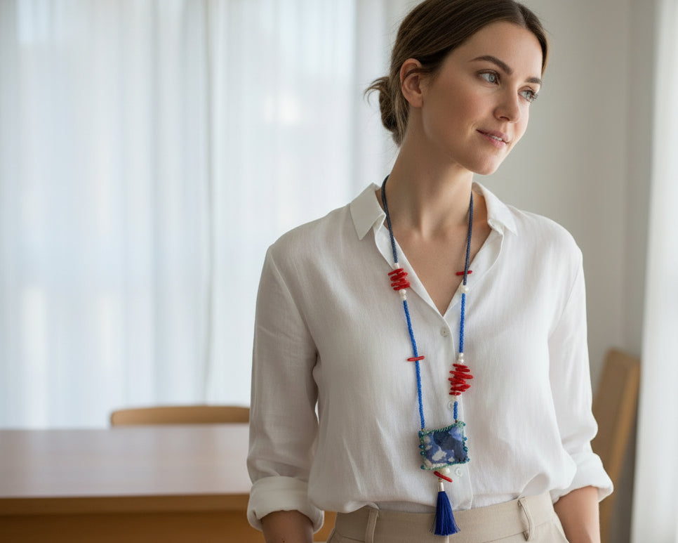 Coral Blue Lucky Charm Necklace