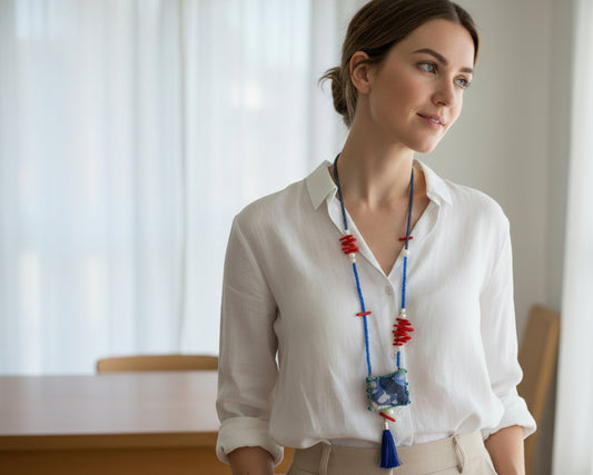 Coral Blue Lucky Charm Necklace