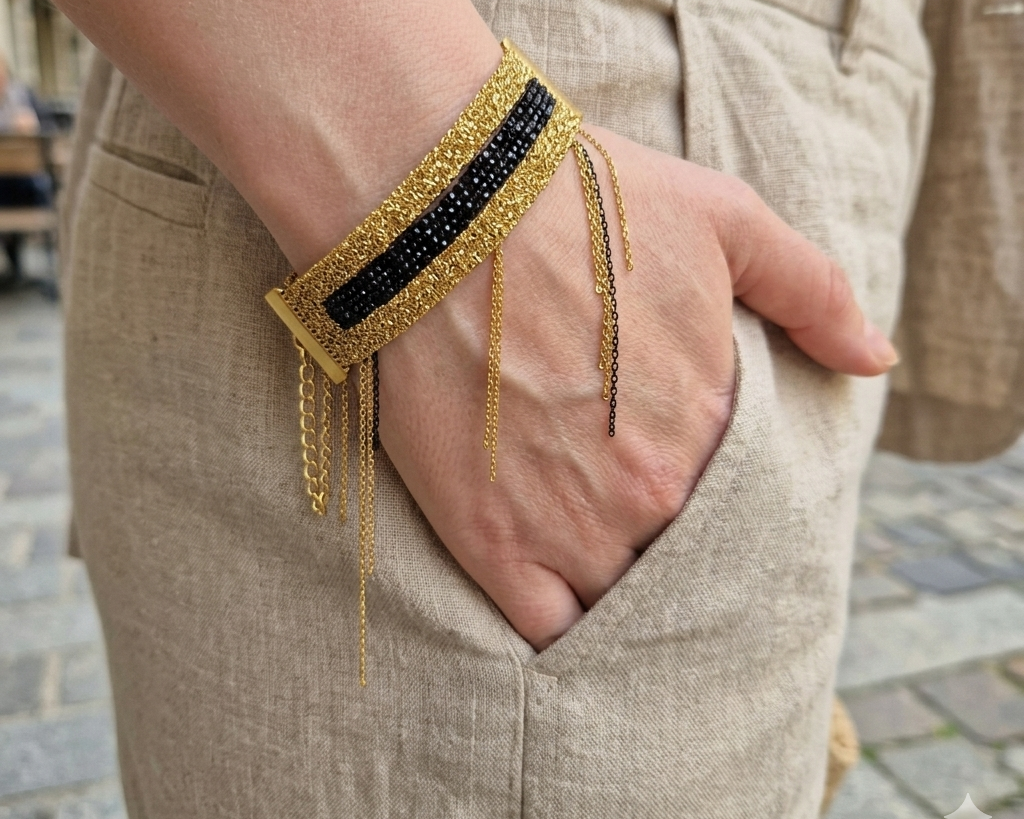 Black Geometric Chain Bracelet - Asimico Handmade Jewellery & Creative Studio