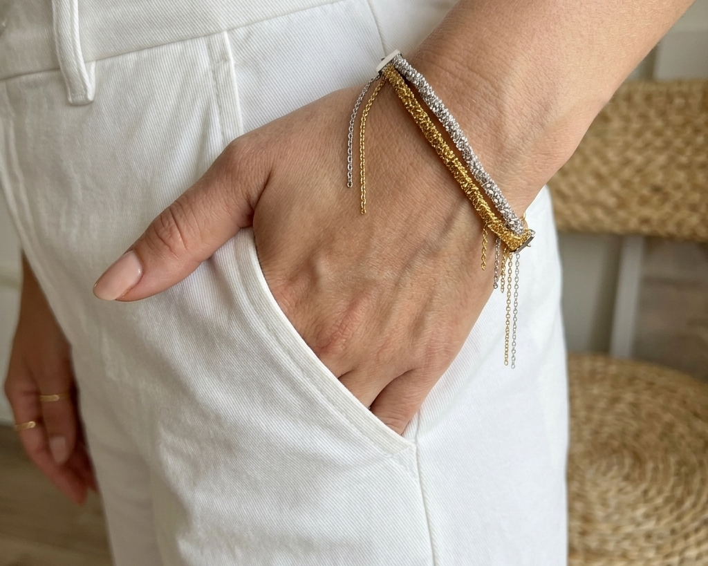 Thin Silver and Gold Chain Bracelet - Asimico Handmade Jewellery & Creative Studio