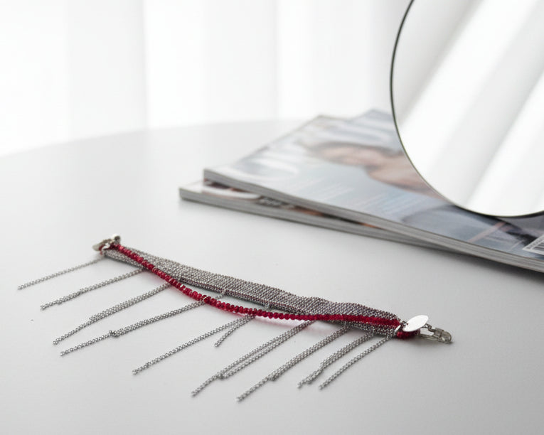 Woven Red Chain Bracelet for Stylish Elegance - Asimico Handmade Jewellery & Creative Studio