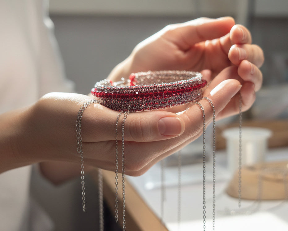 Woven Red Chain Bracelet for Stylish Elegance - Asimico Handmade Jewellery & Creative Studio
