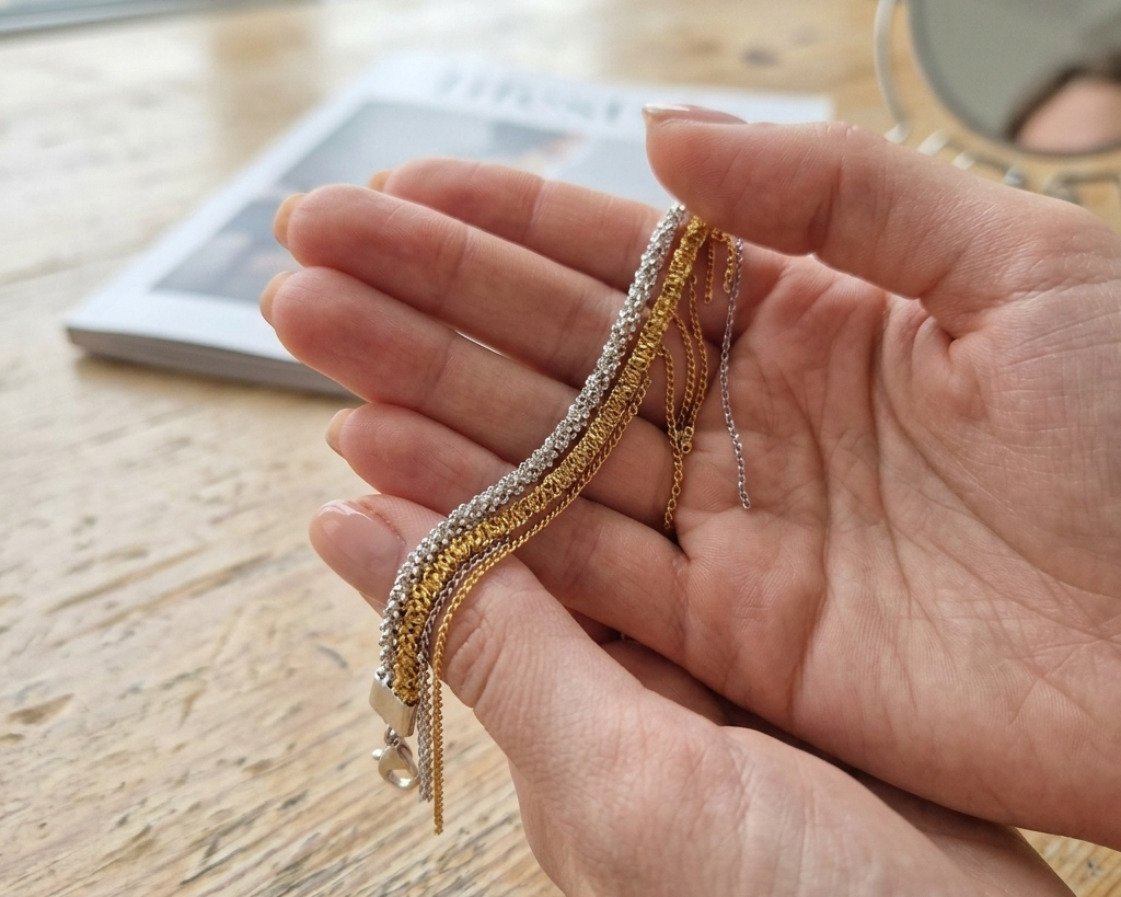 Thin Silver and Gold Chain Bracelet - Asimico Handmade Jewellery & Creative Studio