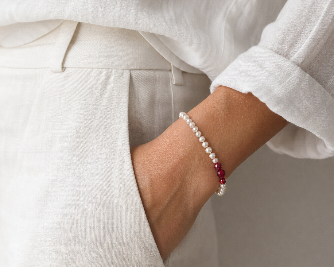 Pearl Red Jade Bracelet - Asimico Handmade Jewellery & Creative Studio