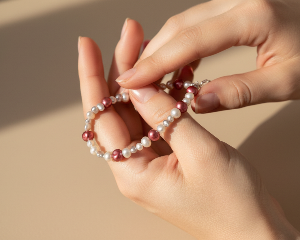 Red and Gray Pearl Bracelet - Asimico Handmade Jewellery & Creative Studio