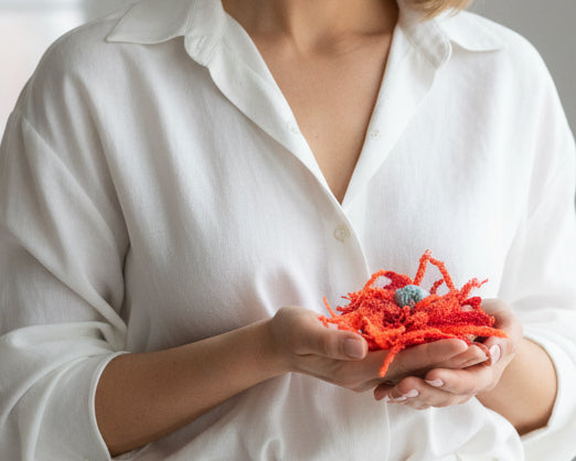 Embroidered Coral Brooches - Unique Handmade Brooches for Every Occasion - Asimico Handmade Jewellery & Creative Studio