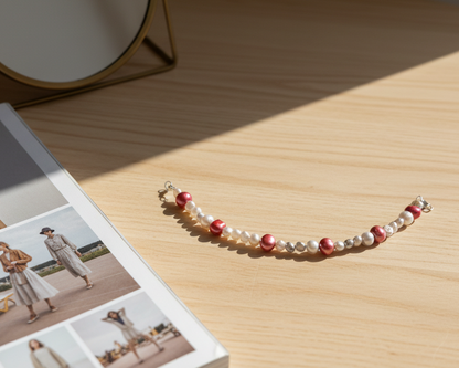 Red and Gray Pearl Bracelet - Asimico Handmade Jewellery & Creative Studio